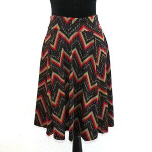 Dare, Red/tan/black wavy pattern Midi Skirt,